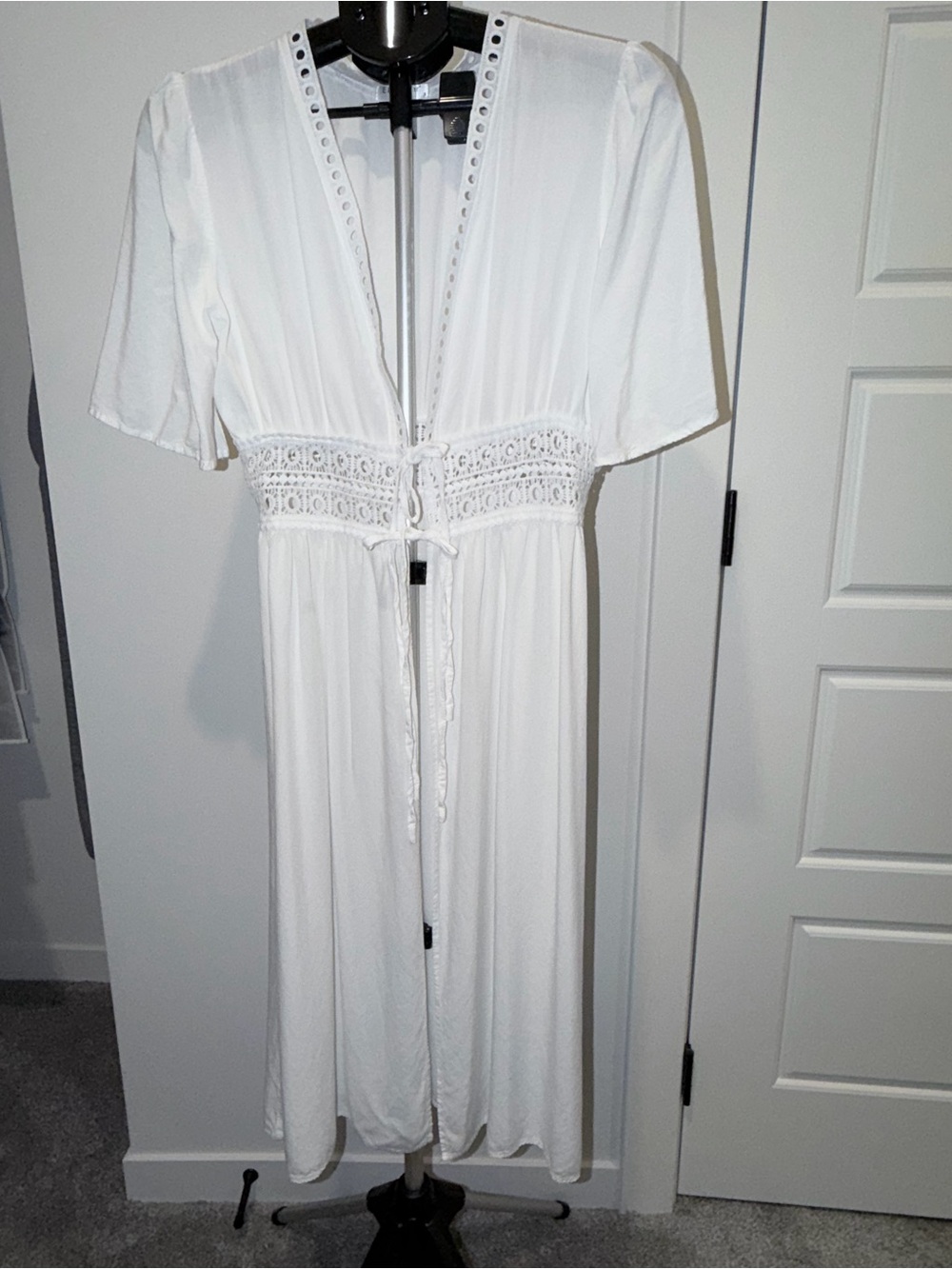 White Lace-Trim Women's Kimono/Swim Cover Up